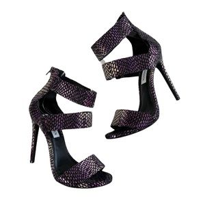 NWOT Steve Madden Mira Purple Snakeskin Embossed High Heel Sandals Size 6.5
